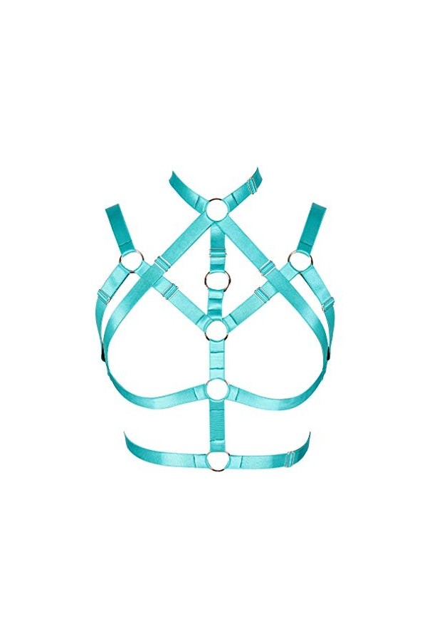 MAMOHSS Harnais Punk Gothique Soutien-gorge Exotique Bretelles Cagées Lingerie Élastique Soutien-gorge pour Femme - Rouge - T