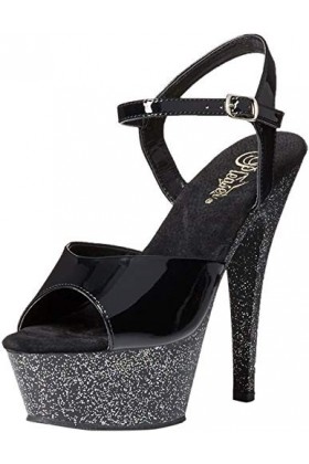 Pleaser Kiss-209mg, Sandales Plateforme femme, Noir - Negro Negro Blk/Blk Glitter , 35
