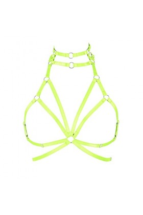 Harnais de corps pour femme en tissu extensible style gothique Halloween grande taille avec sangle de poitrine, vert fluoresc