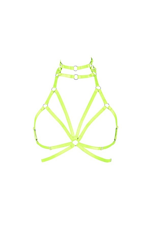 Harnais de corps pour femme en tissu extensible style gothique Halloween grande taille avec sangle de poitrine, vert fluoresc