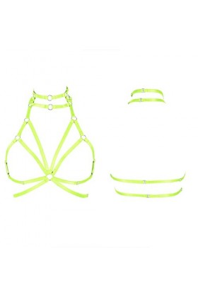 Harnais de corps pour femme en tissu extensible style gothique Halloween grande taille avec sangle de poitrine, vert fluoresc