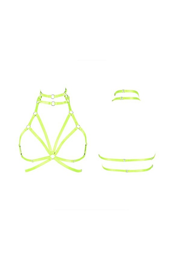 Harnais de corps pour femme en tissu extensible style gothique Halloween grande taille avec sangle de poitrine, vert fluoresc