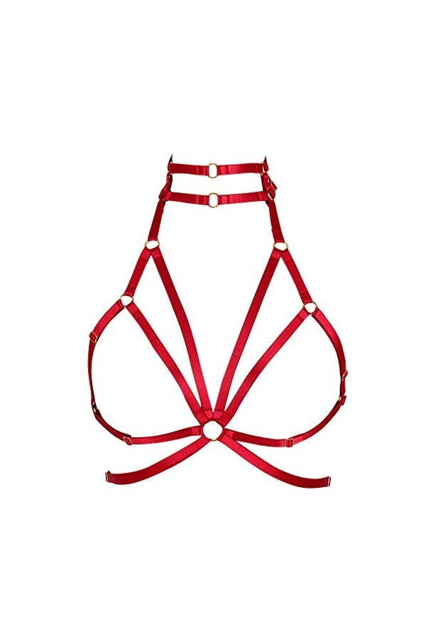 Harnais de corps pour femme - En tissu extensible - Style gothique - Pour Halloween - Grande taille, rouge vin, Taille Unique