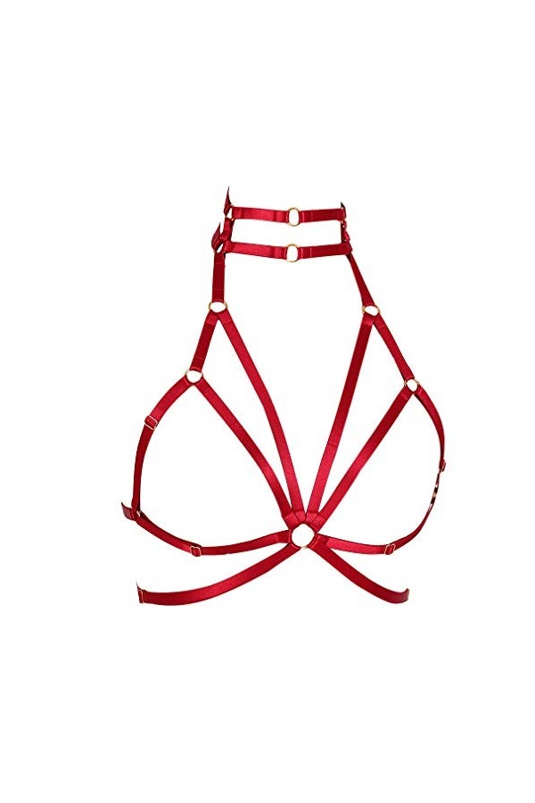Harnais de corps pour femme - En tissu extensible - Style gothique - Pour Halloween - Grande taille, rouge vin, Taille Unique