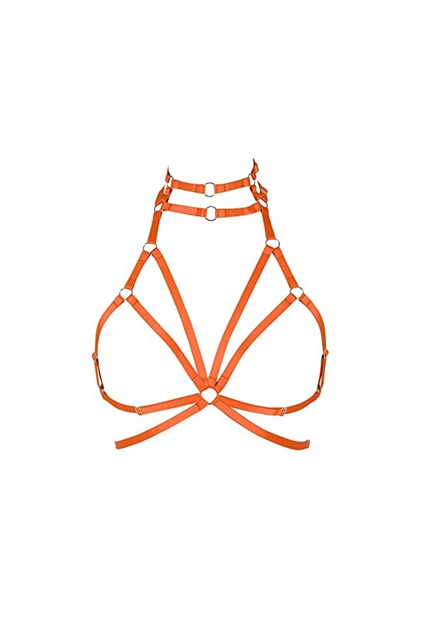 Harnais de corps pour femme en tissu extensible style gothique Halloween grande taille avec sangle de poitrine, Orange, Taill