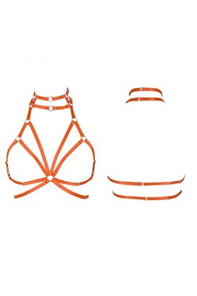 Harnais de corps pour femme en tissu extensible style gothique Halloween grande taille avec sangle de poitrine, Orange, Taill