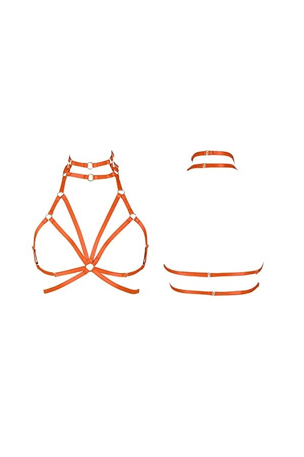 Harnais de corps pour femme en tissu extensible style gothique Halloween grande taille avec sangle de poitrine, Orange, Taill