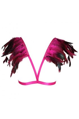 BANSSGOTH Épaulettes en Plumes Harnais de Corps Femme Soutien-Gorge Cage à Lingerie Festival Rave Homme brûlant Sangle de Poi