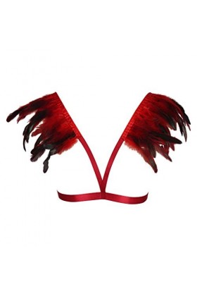 BANSSGOTH Épaulettes en Plumes Harnais de Corps Femme Soutien-Gorge Cage à Lingerie Festival Rave Homme brûlant Sangle de Poi