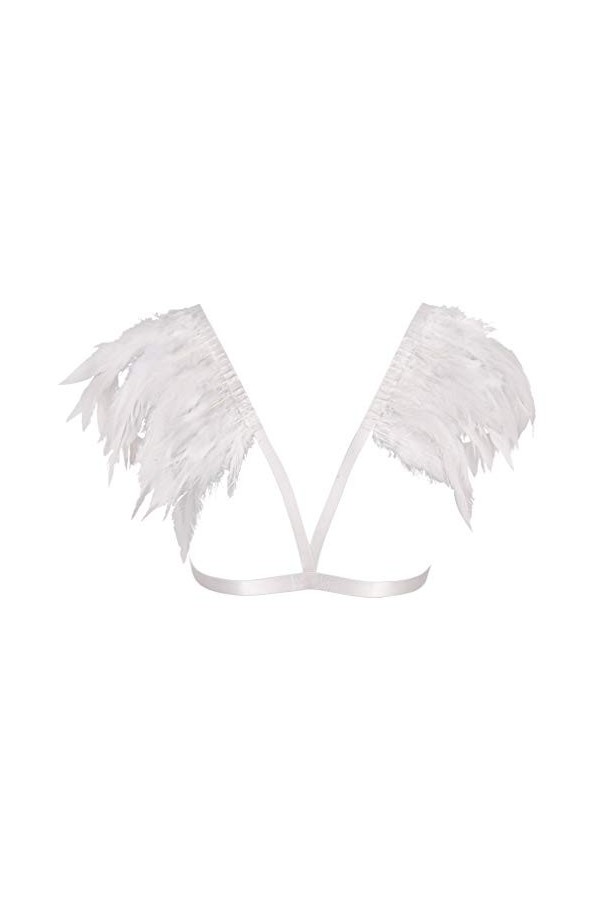 BANSSGOTH Épaulettes en Plumes Harnais de Corps Femme Soutien-Gorge Cage à Lingerie Festival Rave Homme brûlant Sangle de Poi