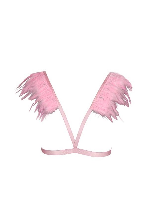 BANSSGOTH Épaulettes en Plumes Harnais de Corps Femme Soutien-Gorge Cage à Lingerie Festival Rave Homme brûlant Sangle de Poi