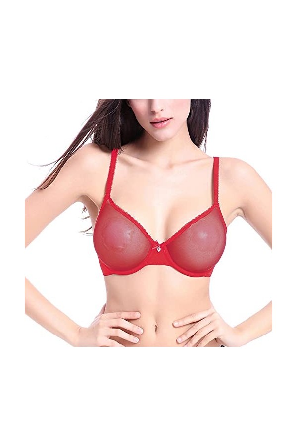 Soutien-Gorge à Armatures sans Doublure en Dentelle Transparente pour Femme Sexy See Through Bralette Menstruelle Variance R