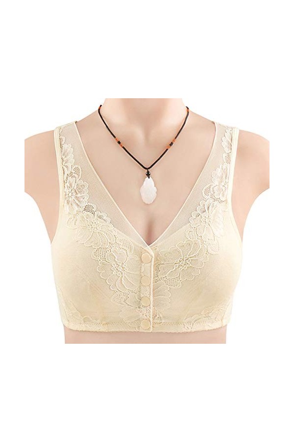 TDEOK Livraison Gratuite Avant Réglable Dentelle Respirant Fermeture Extra Élastique pour Femmes Dames Bustier, kaki, S