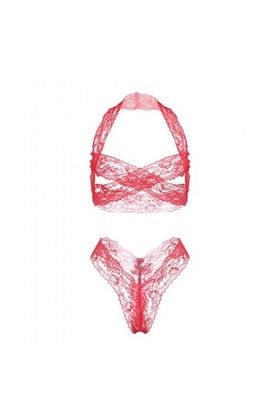 Bra Polyester Fleurs Broderie Femme Quotidienne Lingerie Sexy Fendue Red, XXXL 