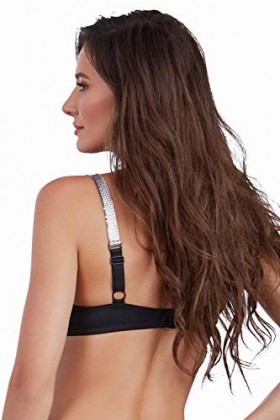 Dreamgirl Womens Microfiber Underwire Bra with Chainmail Shoulder Straps Balconette, Black, 34