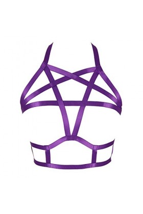 Harnais de Corps Femme Soutien-Gorge Cage à Lingerie Pentacle Gothique Punk Ceinture Sangle Taille Ajustable Festival Rave V