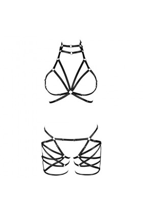 Harnais de corps pour femme en tissu extensible gothique pour Halloween Grande taille Punk Sangle de poitrine Ceinture Festiv