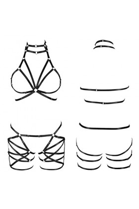 Harnais de corps pour femme en tissu extensible gothique pour Halloween Grande taille Punk Sangle de poitrine Ceinture Festiv