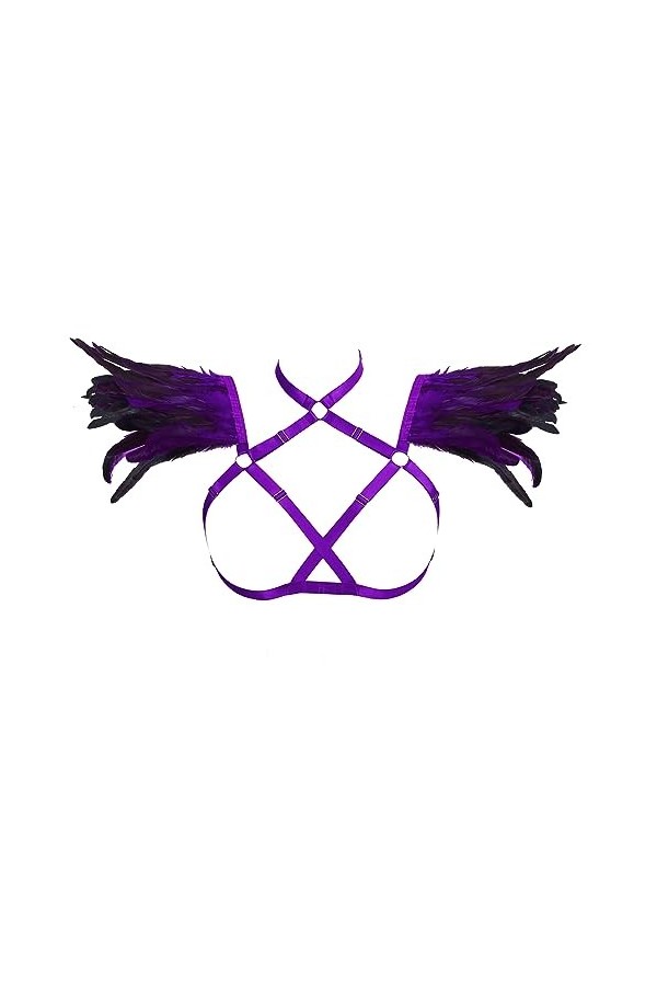Harnais de poitrine pour femme avec bretelles en plumes et ailes - Grande taille - Gothique, Halloween, punk, festival, fête,