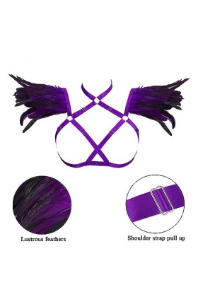 Harnais de poitrine pour femme avec bretelles en plumes et ailes - Grande taille - Gothique, Halloween, punk, festival, fête,