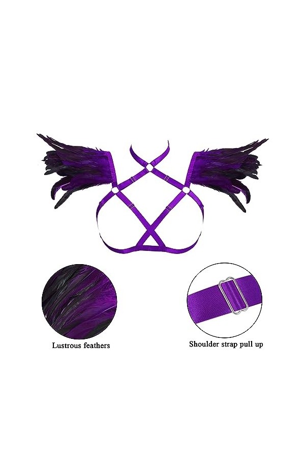 Harnais de poitrine pour femme avec bretelles en plumes et ailes - Grande taille - Gothique, Halloween, punk, festival, fête,