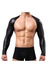 PIYAX Harnais de Poitrine en Faux Cuir pour Hommes, Maille Patchwork, Lingerie, Hauts à Manches Longues, Haut Court en Latex,