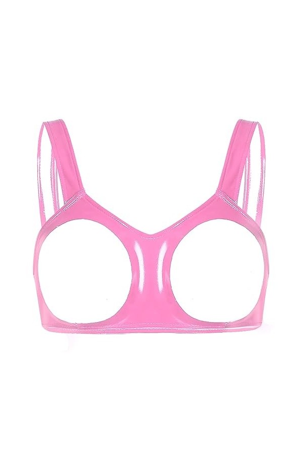 JEATHA Soutien-Gorge Femme Sexy Ouvert Poitrine Bra en Faux Cuir Wetlook Harnais De Poitrine Lingerie Tentation Underwear S-4