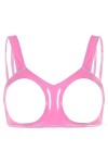 JEATHA Soutien-Gorge Femme Sexy Ouvert Poitrine Bra en Faux Cuir Wetlook Harnais De Poitrine Lingerie Tentation Underwear S-4