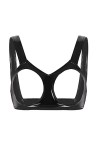 JEATHA Soutien-Gorge Femme Sexy Ouvert Poitrine Bra en Faux Cuir Wetlook Harnais De Poitrine Lingerie Tentation Underwear S-4