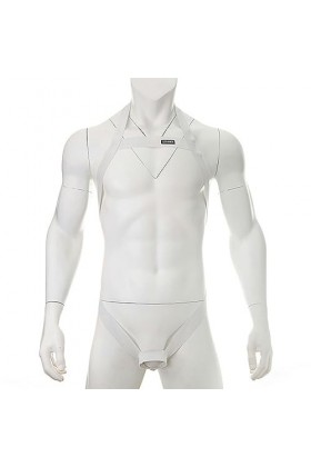 AYAZER Harnais Licou pour Hommes, Costume élastique, Sangle de Poitrine ajourée, Body, Lingerie avec Anneau de pénis, Blanc, 