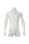 AYAZER Harnais Licou pour Hommes, Costume élastique, Sangle de Poitrine ajourée, Body, Lingerie avec Anneau de pénis, Blanc, 