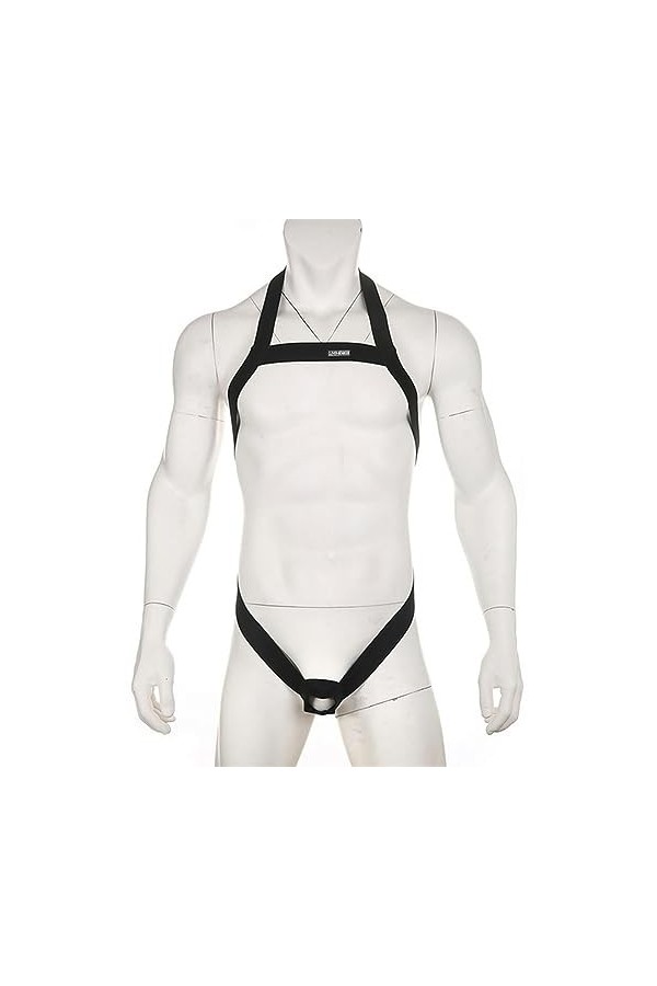 AYAZER Harnais Licou pour Hommes, Costume élastique, Sangle de Poitrine ajourée, Body, Lingerie avec Anneau de pénis, Blanc, 