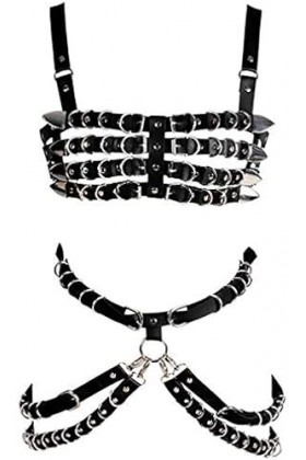 Harnais complet pour femme Soutien-gorge noir Sangle de poitrine en cuir Ceinture de taille lingerie Punk gothique Danse Phot