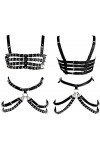 Harnais complet pour femme Soutien-gorge noir Sangle de poitrine en cuir Ceinture de taille lingerie Punk gothique Danse Phot