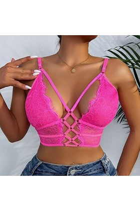 Buitifo Femmes Soutien-Gorge Cross Cils Soutien-Gorge Sexy Top Bralette Buster Underwear Rose-S 