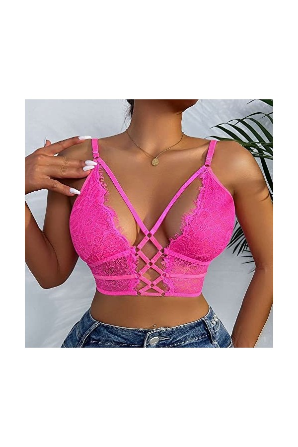 Buitifo Femmes Soutien-Gorge Cross Cils Soutien-Gorge Sexy Top Bralette Buster Underwear Rose-S 