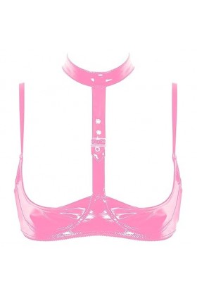 YUUMIN Femme Soutien-Gorge Sexy Sein Nu Redresse-Sein Lingerie Érotique Cuir Bra Push Up Halter Neck Brassière Réglable Costu