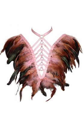 Epaulets à plumes pour femme - Harnais de corps - Lingerie punk - Sangle de poitrine - Festival rave brûlant homme, Couleur p