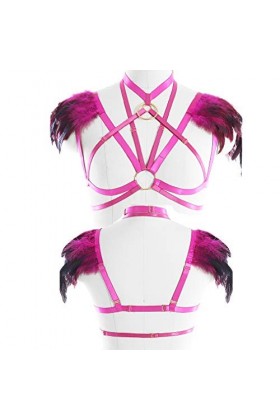 BBOHSS Harnais de Corps en Plumes pour Femmes Soutien-Gorge sous-vêtements épaulettes Ailes de Jour des Femmes Burning Man Ca