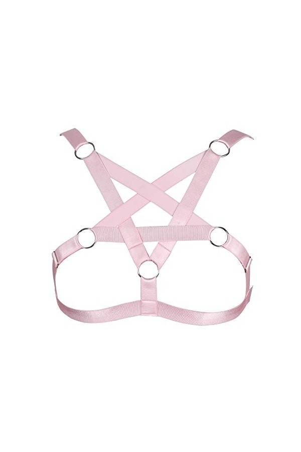 BODYCAGE Pentacle Harnais de Corps Femme Soutien-Gorge Gothique Ceinture Cage à Lingerie Punk Taille Ajustable Sangle Haut Fa