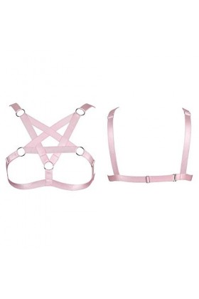 BODYCAGE Pentacle Harnais de Corps Femme Soutien-Gorge Gothique Ceinture Cage à Lingerie Punk Taille Ajustable Sangle Haut Fa