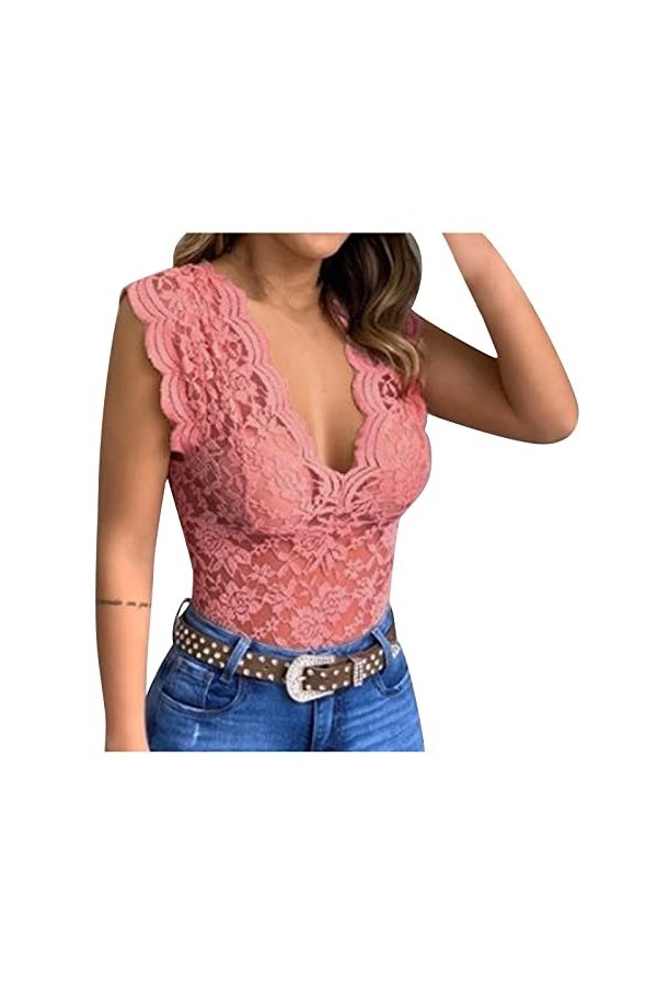 Générique Harnais Sexy, Femmes Casual Slim Solid Lace V-Neck Femme Sexy Erotic Lingerie Tank Top Body Cuir pour Bralette Stri