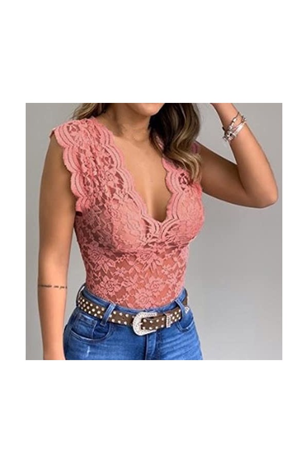 Générique Harnais Sexy, Femmes Casual Slim Solid Lace V-Neck Femme Sexy Erotic Lingerie Tank Top Body Cuir pour Bralette Stri