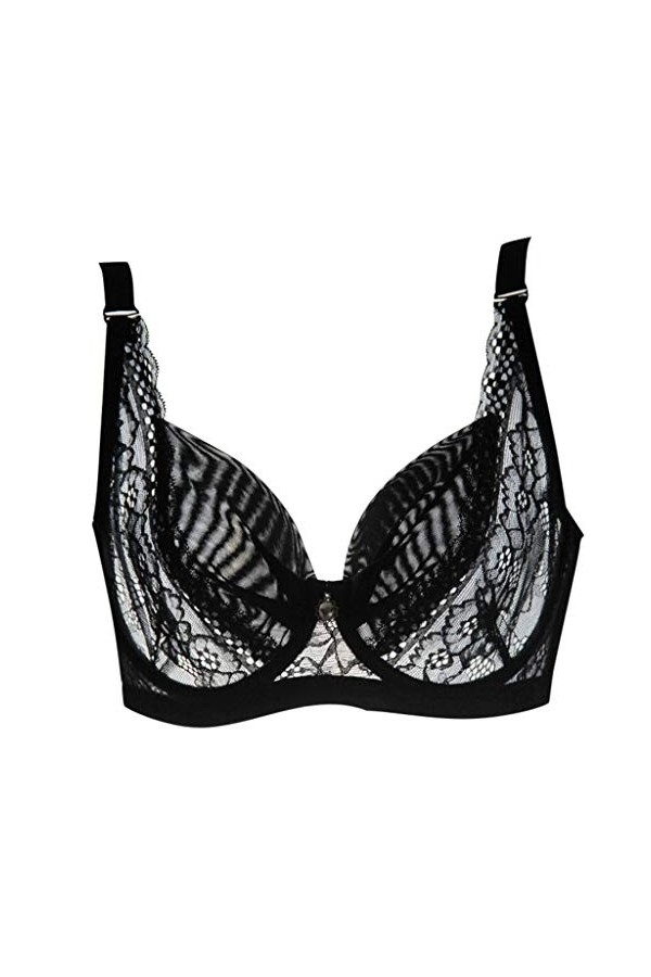 Soutien-gorge translucide sexy pour femme - Taille plus réglable - Respirant - Extra élastique - Lingerie chaton sexy, Noir ,