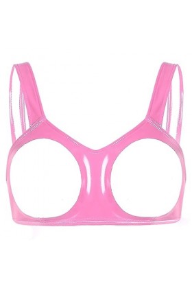 JEATHA Soutien-Gorge Femme Sexy Ouvert Poitrine Bra en Faux Cuir Wetlook Harnais De Poitrine Lingerie Tentation Underwear S-4