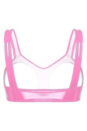 JEATHA Soutien-Gorge Femme Sexy Ouvert Poitrine Bra en Faux Cuir Wetlook Harnais De Poitrine Lingerie Tentation Underwear S-4