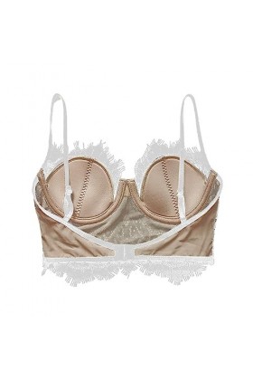 Lingerie Sexy en Dentelle Ultra Mince Femme Bralette Invisible avec Détail Cils Bustier Femme Petit, Blanc., M