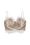 Lingerie Sexy en Dentelle Ultra Mince Femme Bralette Invisible avec Détail Cils Bustier Femme Petit, Blanc., M