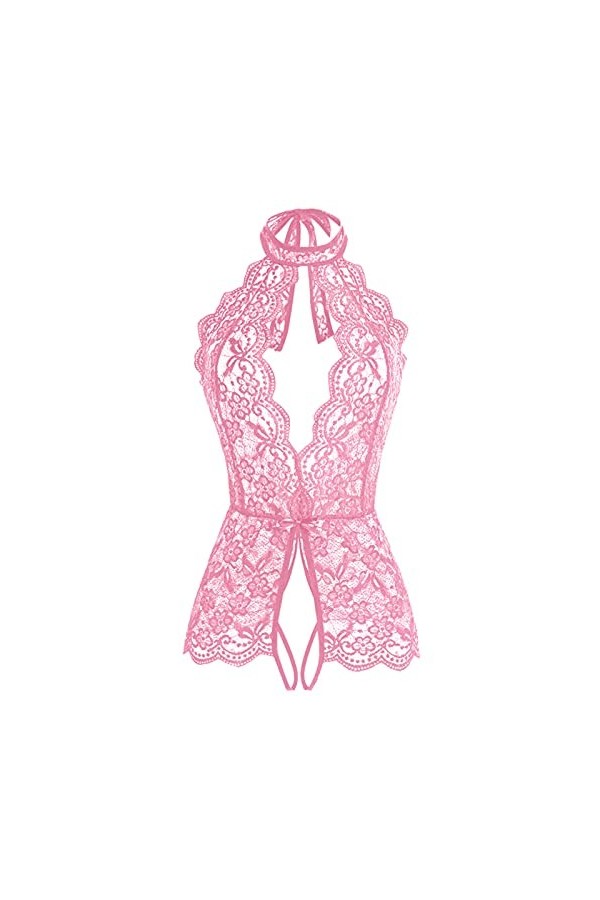 liaddkv Body tendance pour femme - Rouge à carreaux - Lingerie - Jeu de rôle - Lingerie sexy - Rose - XXXL