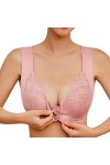 CreoQIJI Top Soutien-gorge en dentelle sans anneau en acier pour femme avec fermeture frontale et dos en T, Rose, 5X-Large